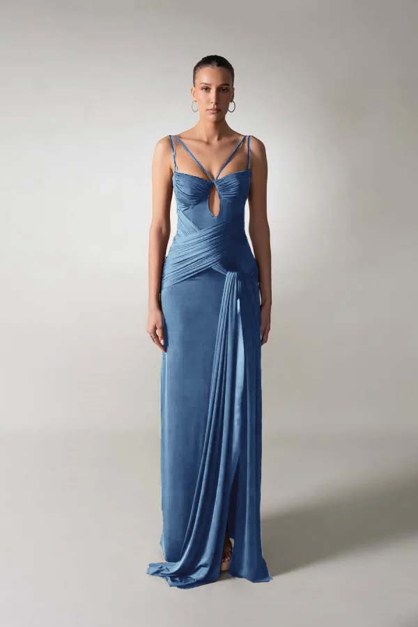 Spaghetti Strap Sleeveless Long Mermaid Prom Dress With Pleated BMBRIDE