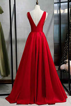 Elegant Red Deep V Neck Sleeveless Backless A Line Prom Dress Online