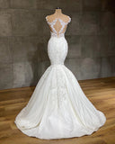 Lace Sweetheart V-Neck Sleeveless Mermaid Wedding Dress with Appliques BM bride