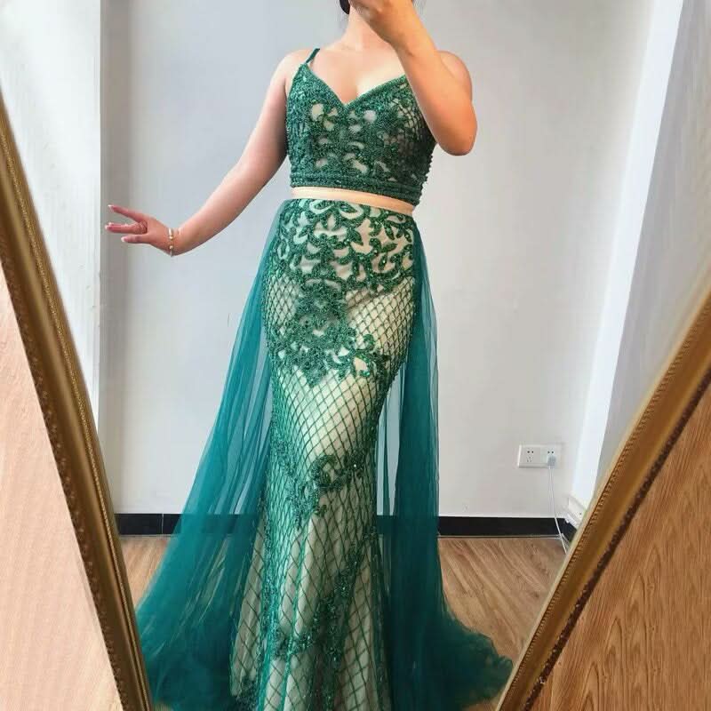 Champagne Sequined Mesh Prom Dress with Sleeveless A-Line Backless Style BM bride
