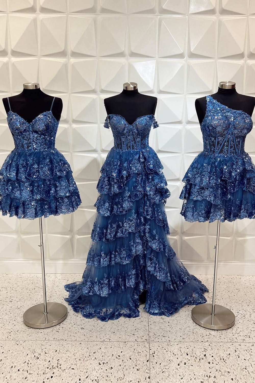 Sparkly Blue Corset Top Spaghetti Straps A-Line Lace Short Homecoming Dress