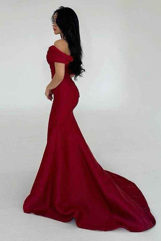 Off the Shoulder Sleeveless Mermaid Long Prom Dress With Pleated