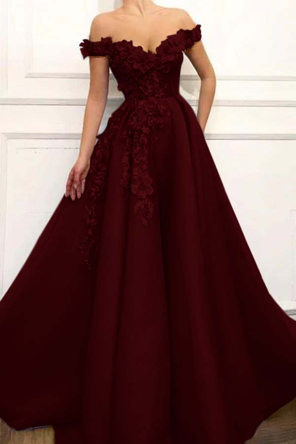 Strapless Off the Shoulder Sleeveless Long Prom Dress With Appliques BMBRIDE