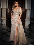 Gorgeous Off the Shoulder Champagne Bead Embroidery Princess Prom Dress