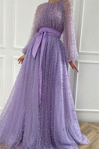 Lilac Pearls Mermaid Evening Dress with Beadings, Jewel, and Belt Online BM bride