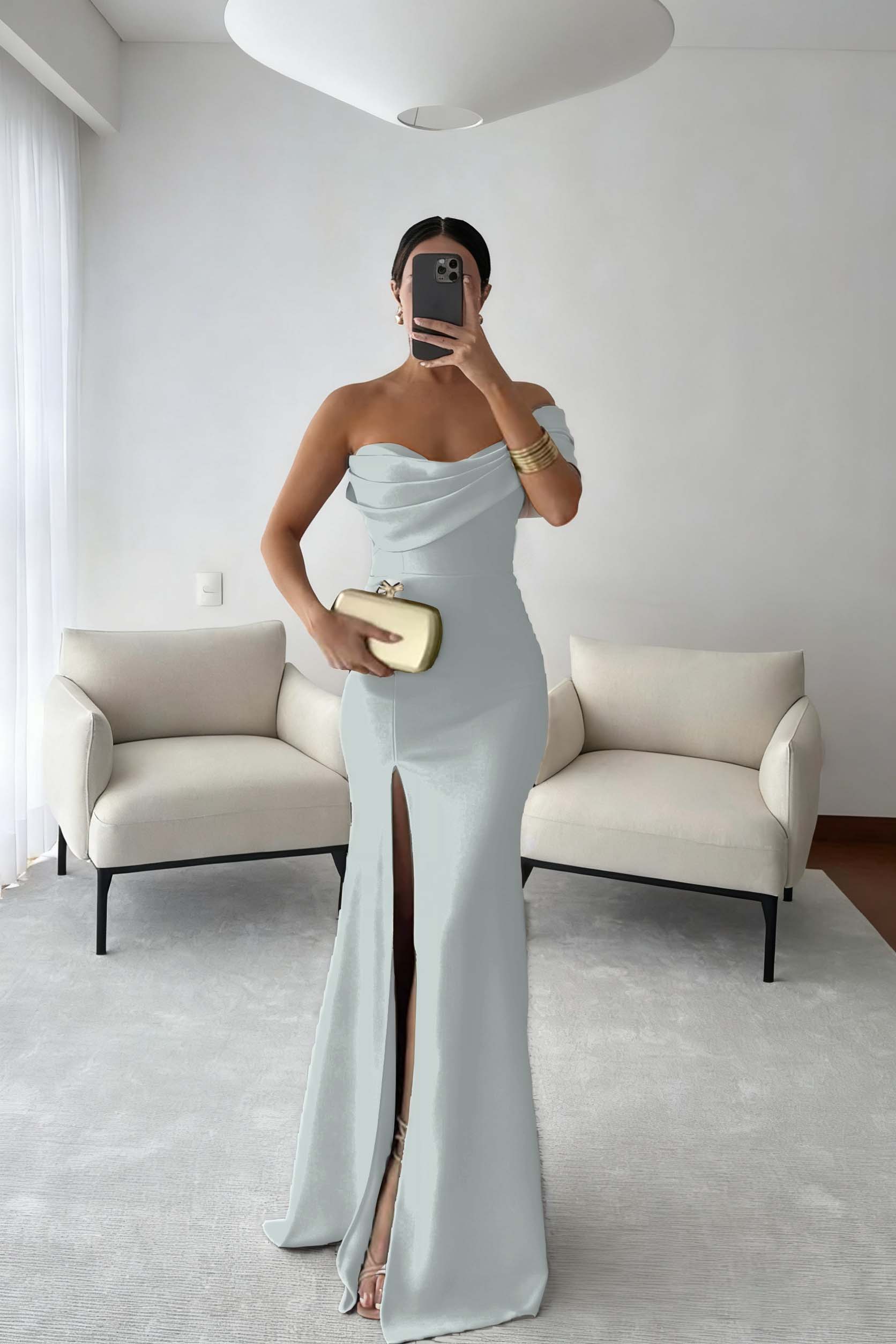 One Shoulder Sleeveless Long Mermaid Prom Dress With Split Pleated BMBRIDE