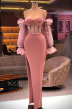 Off the Shoulder Strapless Long Sleeves Prom Dress With Sequins