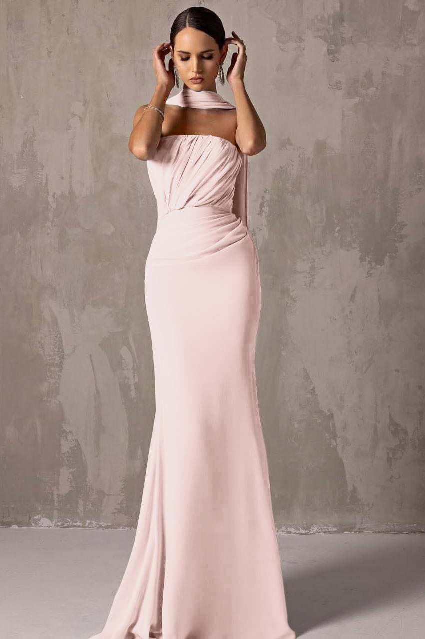 Chic Strapless Sleeveless Mermaid Long Prom Dress With Pleated
