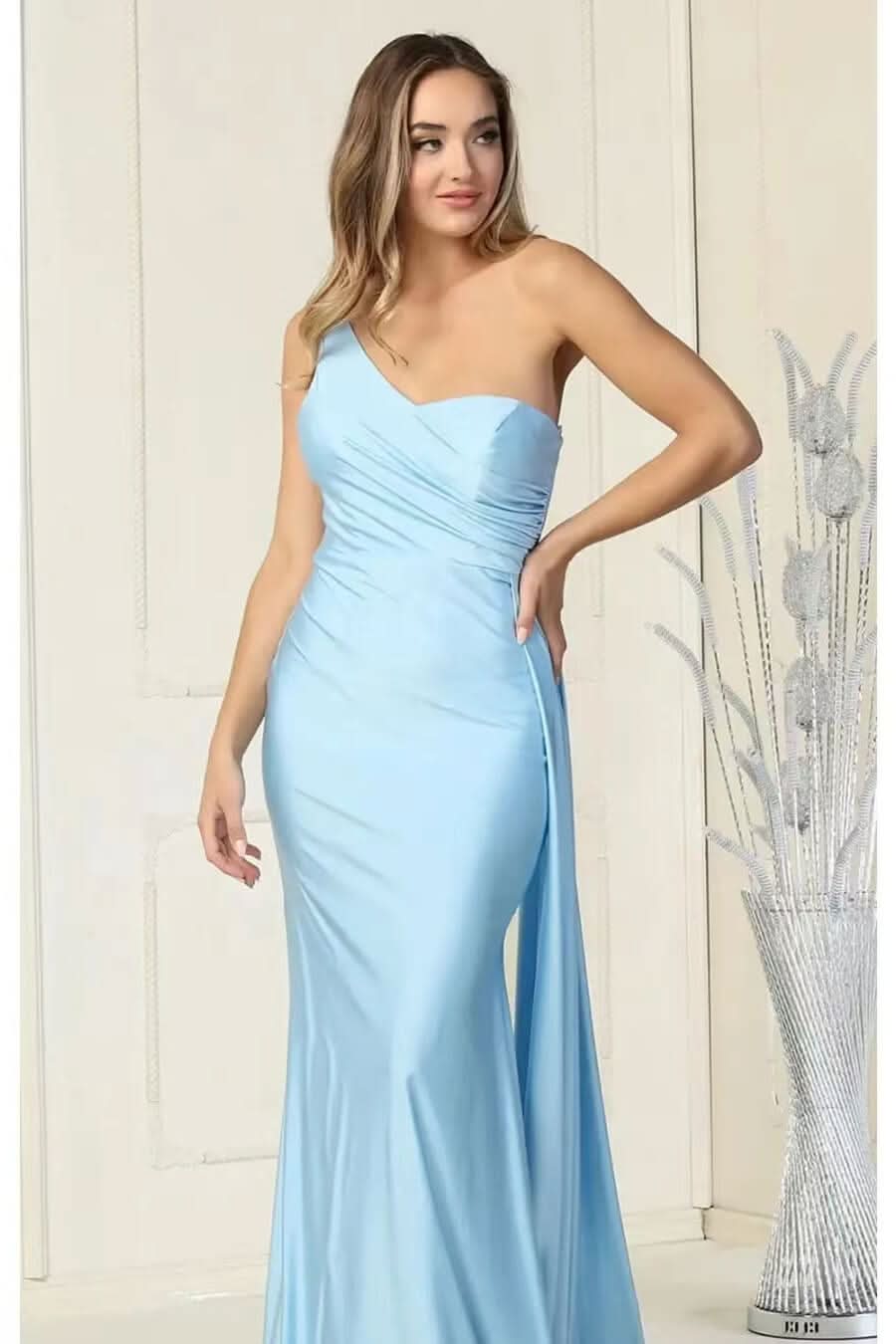 Elegant One-Shoulder Sweetheart Mermaid Evening Dress with Ruffles BM bride