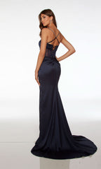 Formal Prom Dress Halter Open Back Long Straight with High Slit BM bride