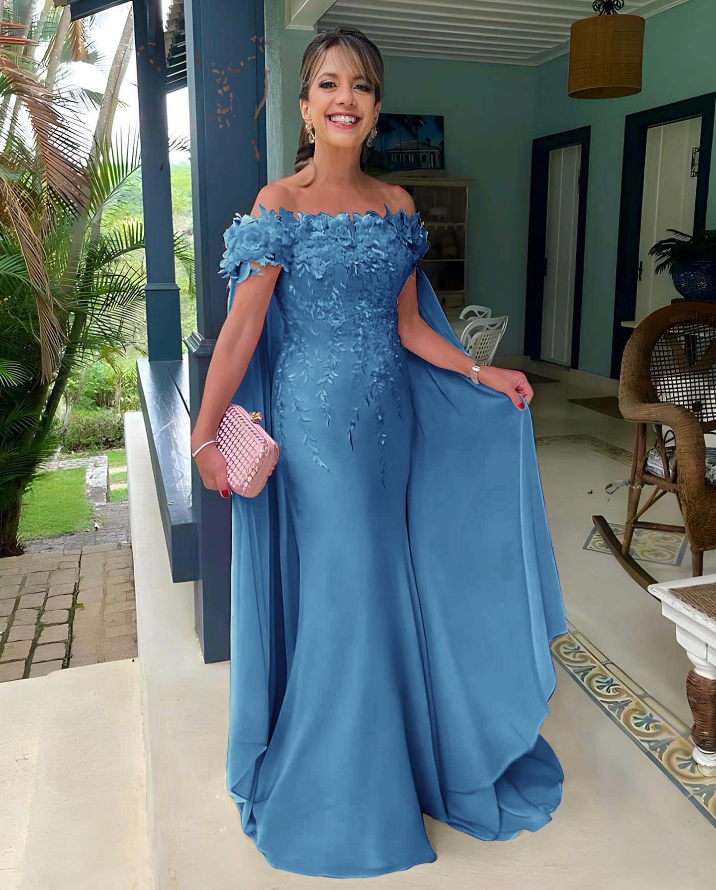 Off the Shoulder Sleeveless Long Mermaid Prom Dress With Appliques BMBRIDE