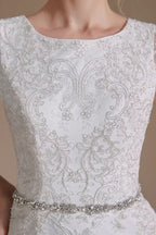 Mermaid Jewel Neck Long Wedding Dress with Tulle Lace BM bride