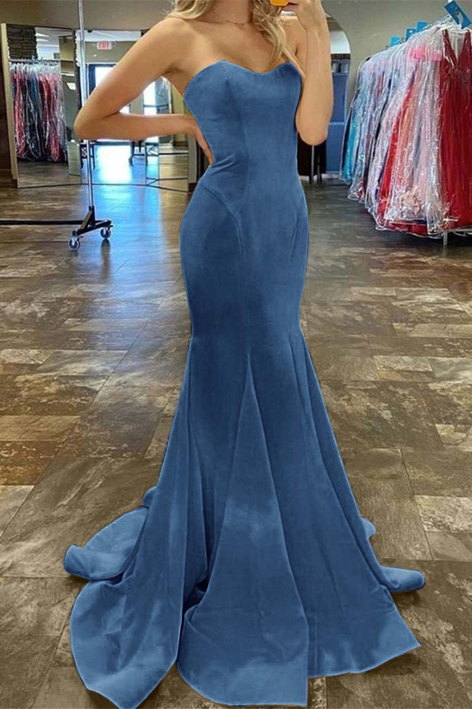 Charming Yellow Strapless Sleeveless Sweetheart Mermaid Long Prom Dress BMBRIDE