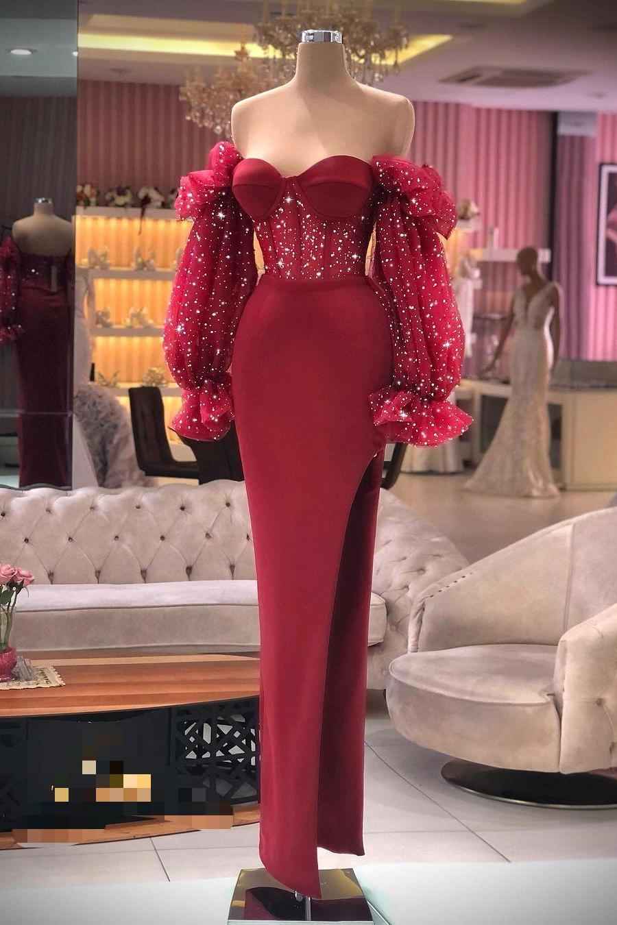 Off the Shoulder Strapless Long Sleeves Prom Dress With Sequins