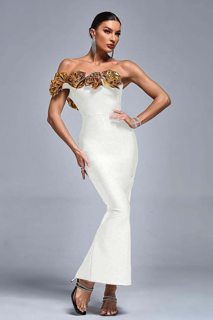 One Shoulder Sleeveless Long Mermaid Prom Dress With Pleated BMBRIDE