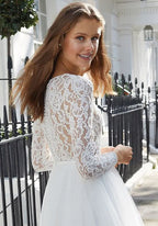 Short Sleeves A-line Jewel Tulle Wedding Dress With Lace BM bride