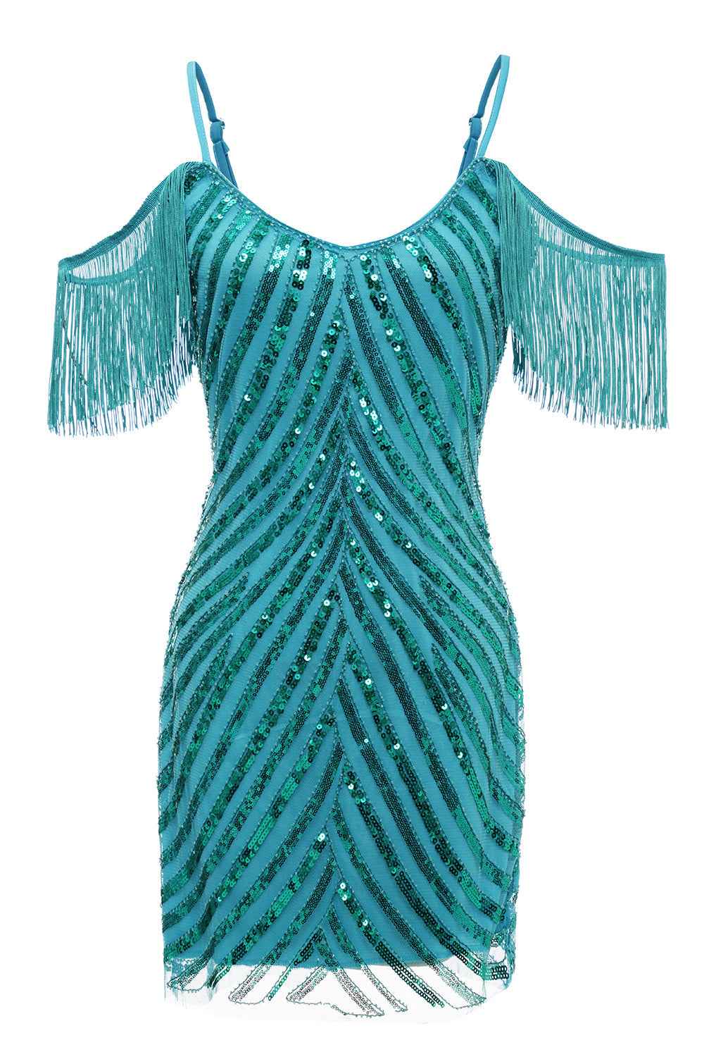 Sparkly Turquoise Tight Sequins Short Homecoming Dress with Fringes Bmbride