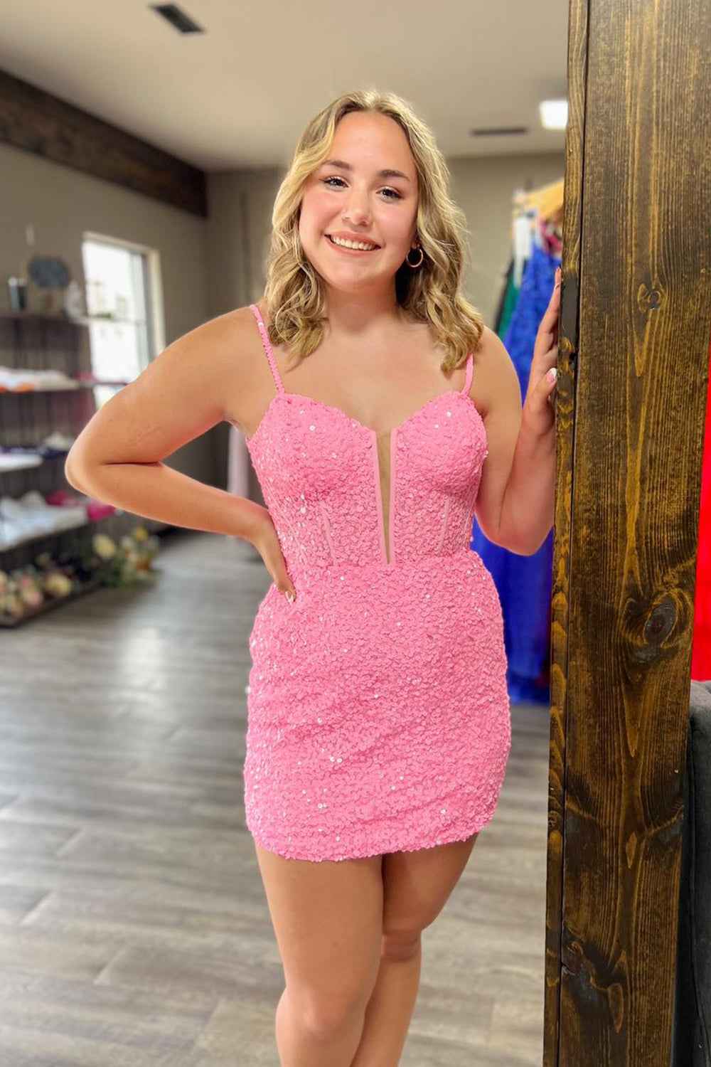 Sparkly Corset Fuchsia Sequins Tight Short Homecoming Dress Bmbride