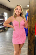 Sparkly Corset Fuchsia Sequins Tight Short Homecoming Dress Bmbride