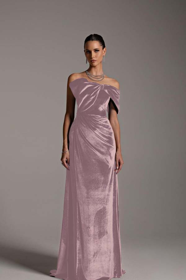 One Shoulder Strapless Sleeveless Long Mermaid Prom Dress With Pleated