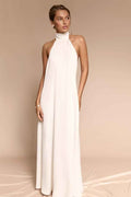 Stunning Halter Backless Sleeveless Long Prom Dress With Pleated