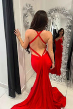 Spaghetti Strap Sleeveless Backless Long Mermaid Prom Dress With Ruffles
