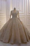 Long Sleeve V-Neck Ball Gown Wedding Dress with Sequins, Beading, and Ruffles BM bride
