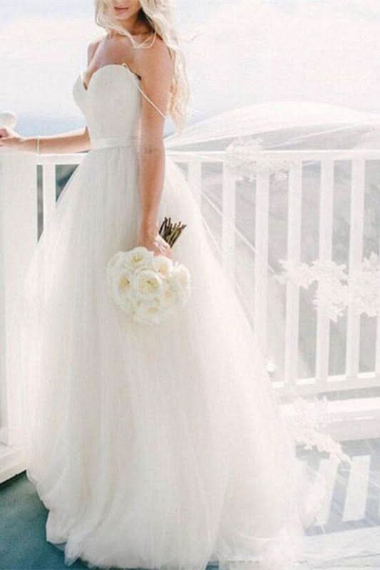 Spaghetti Strap Tulle Wedding Dress BM bride