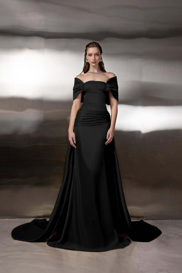 Off the Shoulder Sleeveless Long Mermaid Prom Dress With Pleated BMBRIDE