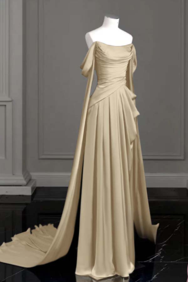 Off the Shoulder Strapless Sleeveless Long Prom Dress With Pleated BMBRIDE