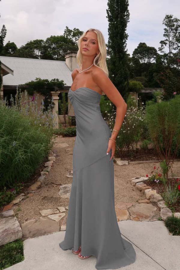 Charming Sleeveless Strapless Long Mermaid Prom Dress With Pleated BMBRIDE