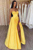 Yellow A-Line Spaghetti-Straps Evening Dress with Split BM bride