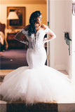 Chic Off-the-Shoulder Long Sleeve Tulle Mermaid Wedding Dress with Appliques BM bride