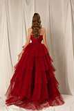 Burgundy Strapless Mermaid Evening Dress Online with Layers BM bride