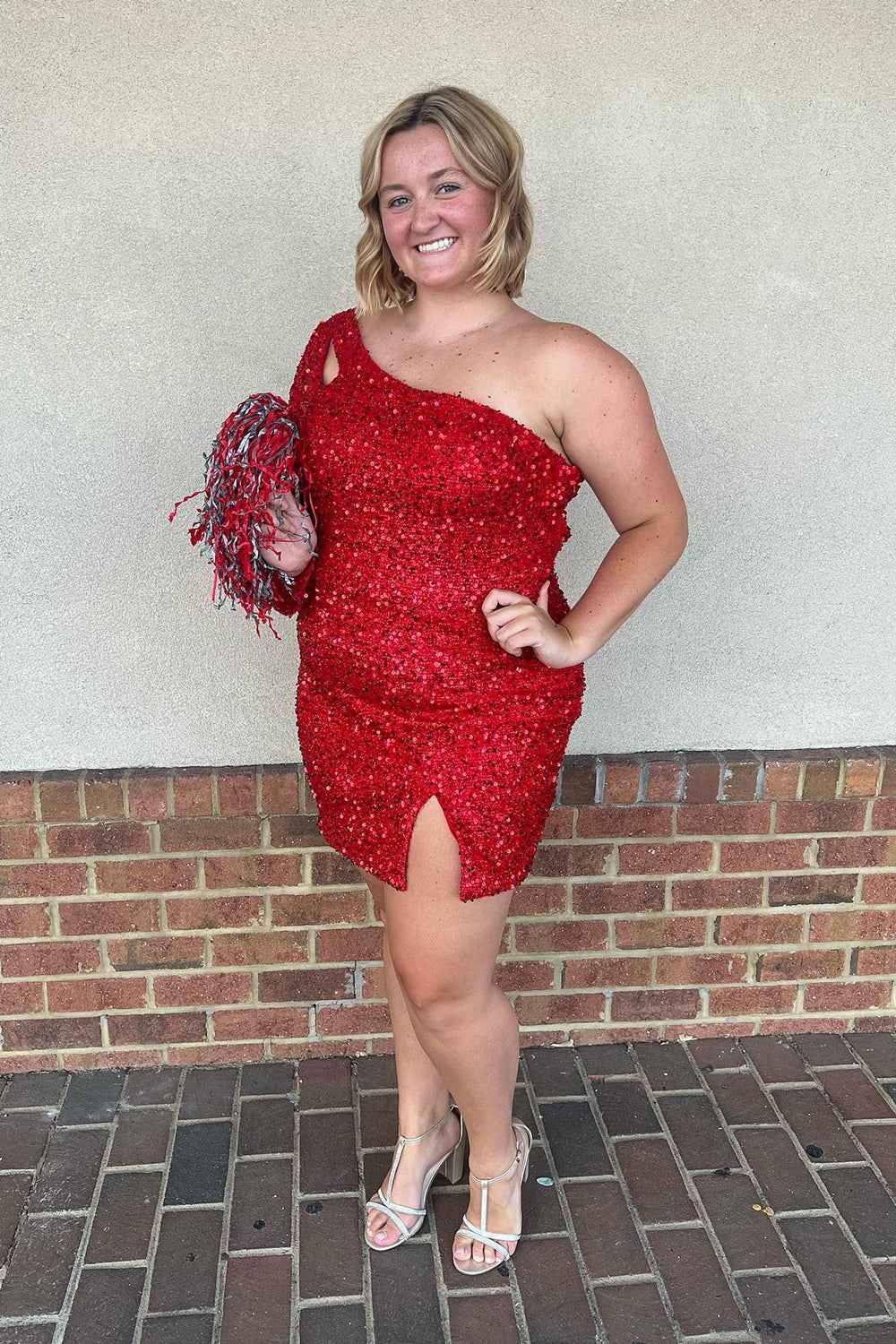 Sparkly Black Sequins One Shoulder One Sleeve Keyhole Tight Short Homecoming Dress Bmbride