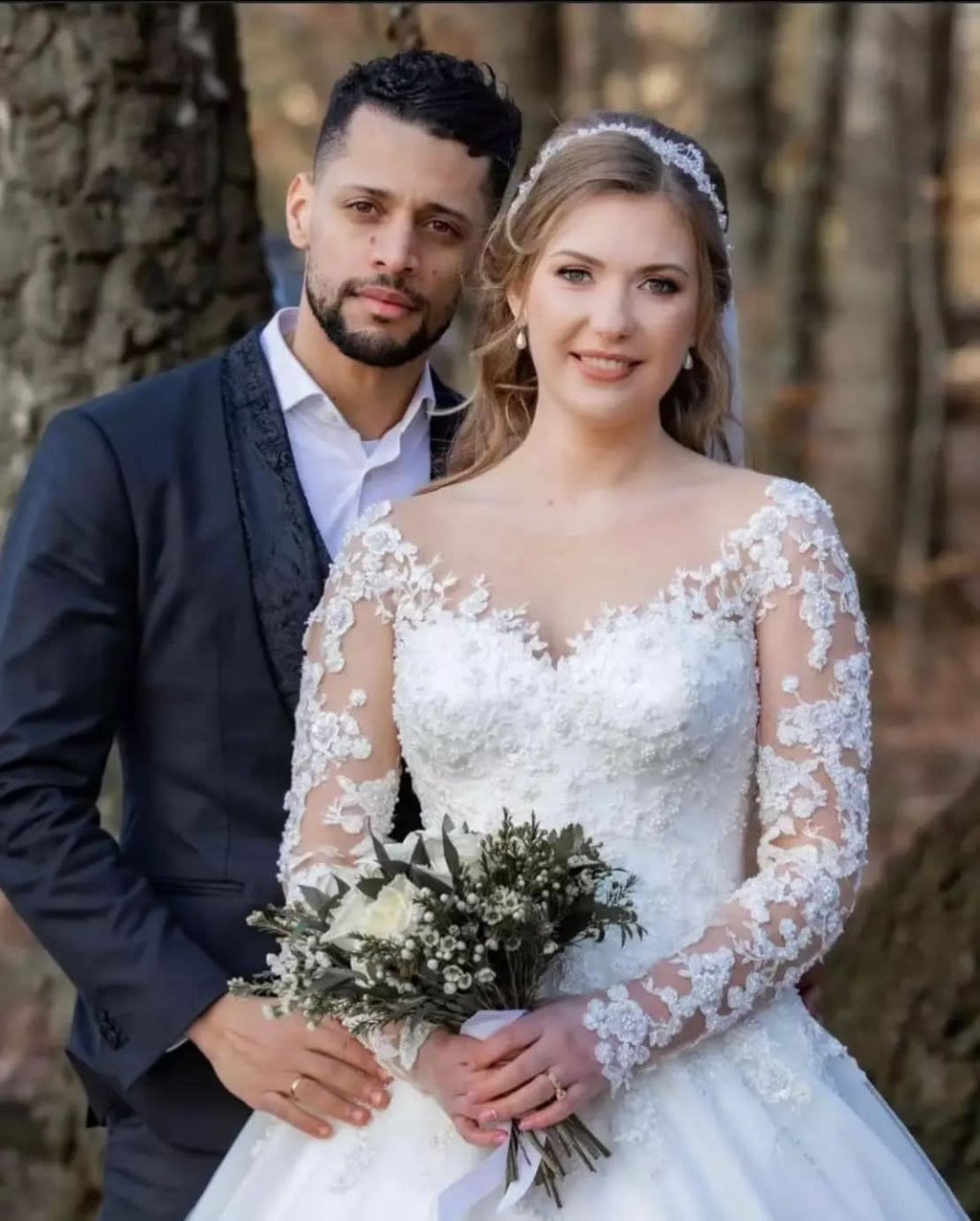 A-Line Sweetheart Wedding Dress with Long Sleeves and Lace Appliques BM bride