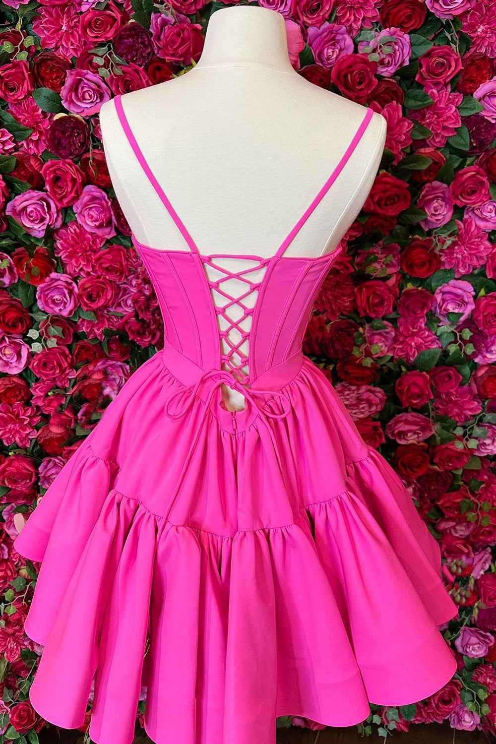 Red A Line Spaghetti Straps Short Satin Homecoming Dress Bmbride