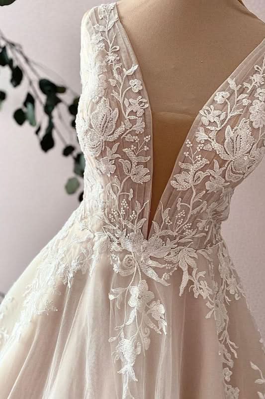Wide Strap Sweetheart A-Line Wedding Dress with Tulle and Lace Appliques BM bride