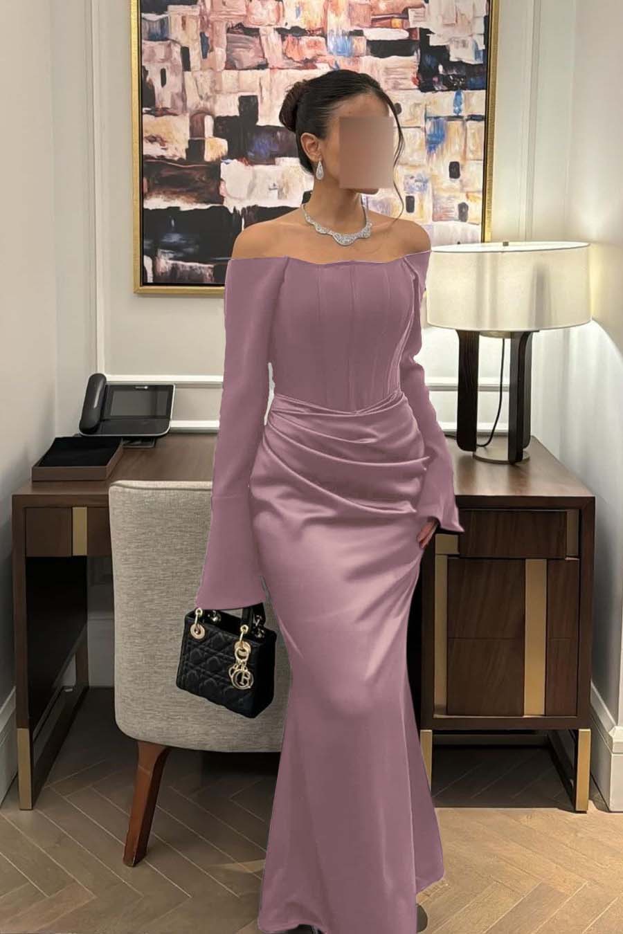 Strapless Long Sleeves Mermaid Long Prom Dress With Pleated BMBRIDE