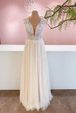 Wide Strap A-Line Floor-Length Backless Wedding Dress with Floral Lace and Tulle Ruffles BM bride