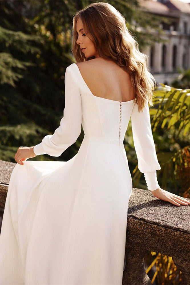 Square Neck Long Sleeve A-Line Wedding Dress BM bride