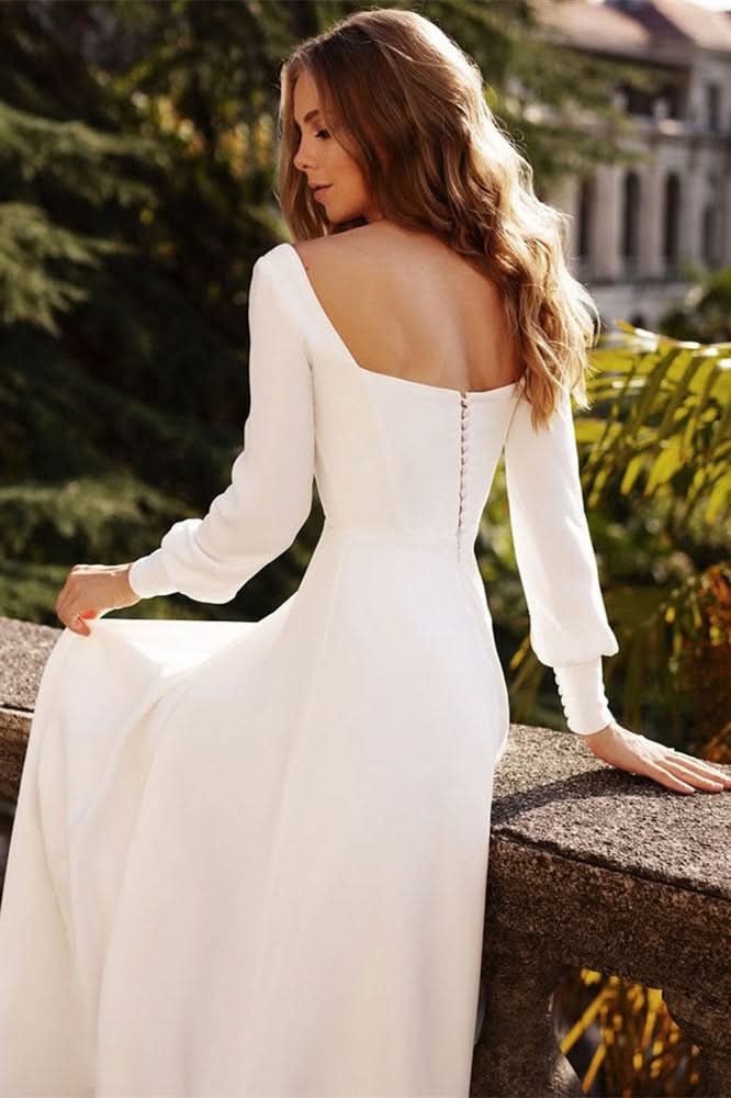 Square Neck Long Sleeve A-Line Wedding Dress BM bride