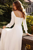 Square Neck Long Sleeve A-Line Wedding Dress BM bride