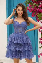 Black Corset A-Line Short Homecoming Dress with Lace
