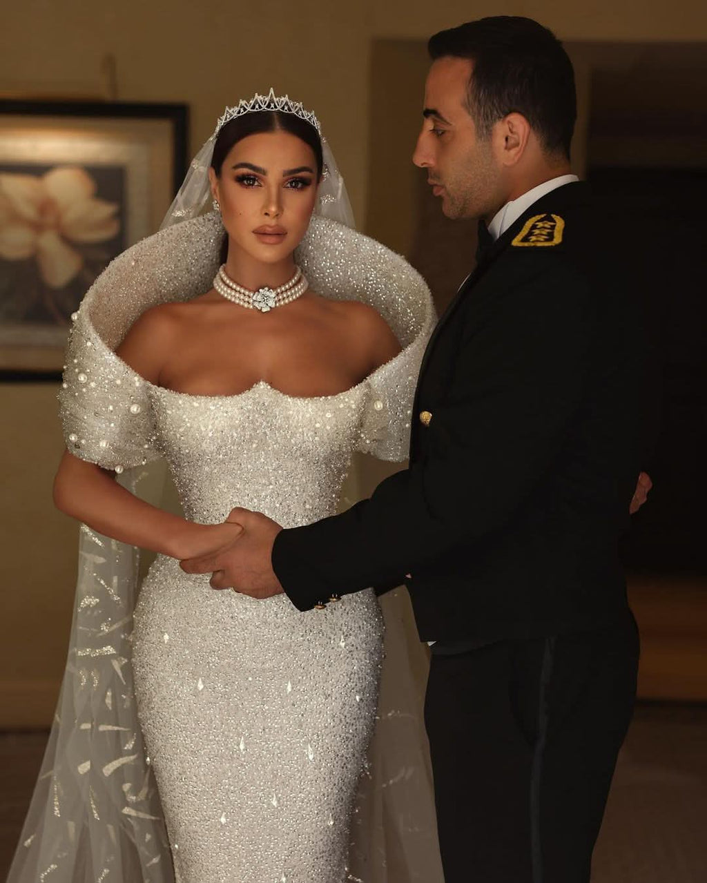 White Long Mermaid Wedding Dress with Sequins, Sleeveless with Beading BM bride