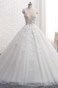 Sleeveless Tulle Train Long Wedding Dress With Appliques Lace BM bride