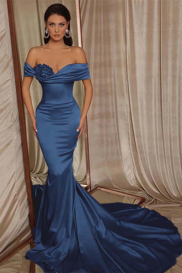 Chic Off the Shoulder Mermaid Elegant Prom Dress With Beading BMBRIDE