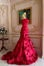 Sleeveless Strapless Long Mermaid Prom Dress With Flower Appliques
