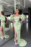 Pink Strapless Mermaid Prom Dress with Long Split and Detachable Sleeves BM bride