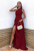 Glamorous Royal Blue One Shoulder Sleeveless Prom Dress with Slit BM bride